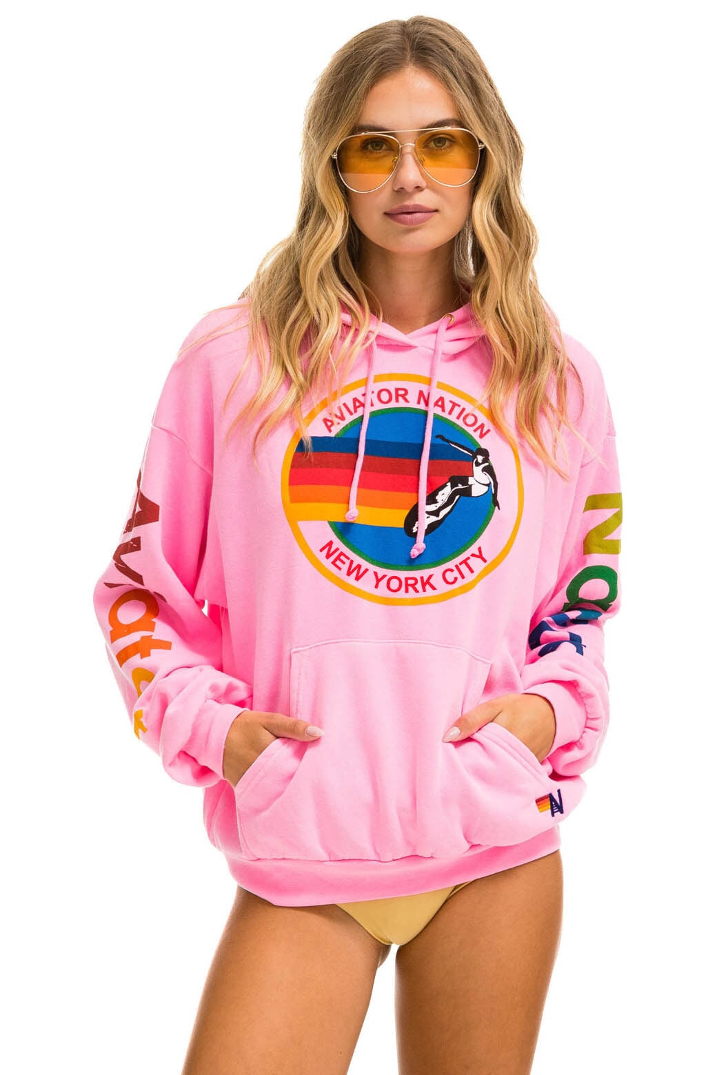 AVIATOR NATION NEW YORK CITY RELAXED PULLOVER HOODIE - NEON PINK Hoodie Aviator Nation 