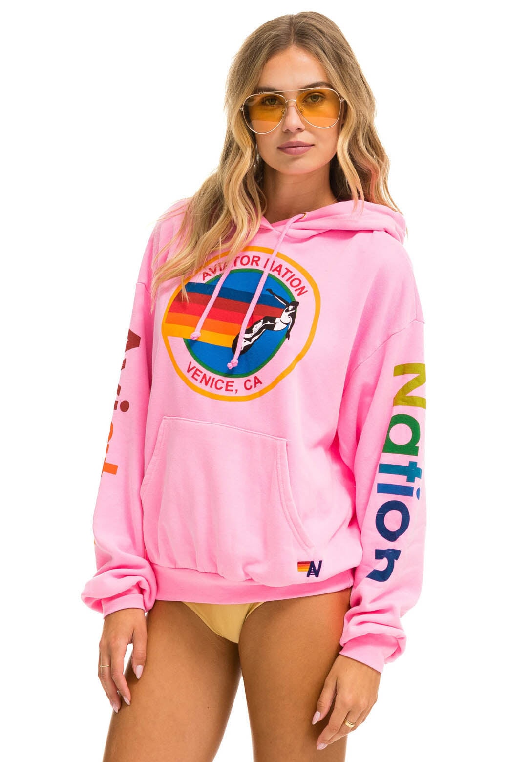 AVIATOR NATION RELAXED PULLOVER HOODIE - NEON PINK