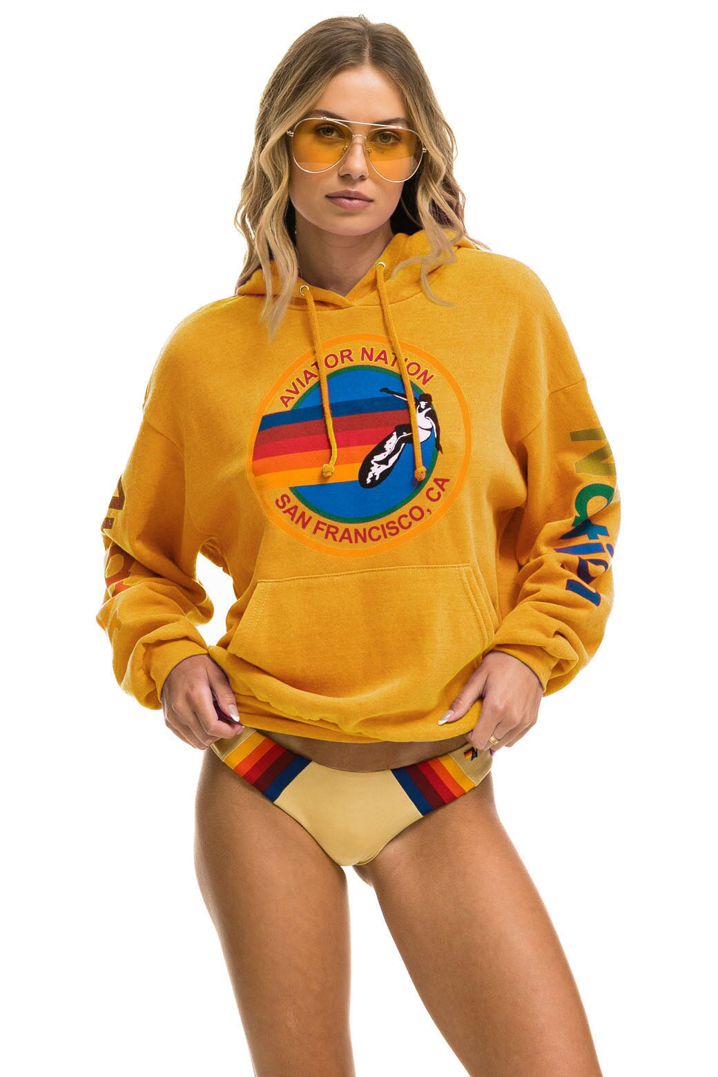 AVIATOR NATION SAN FRANCISCO RELAXED PULLOVER HOODIE - GOLD Hoodie Aviator Nation 