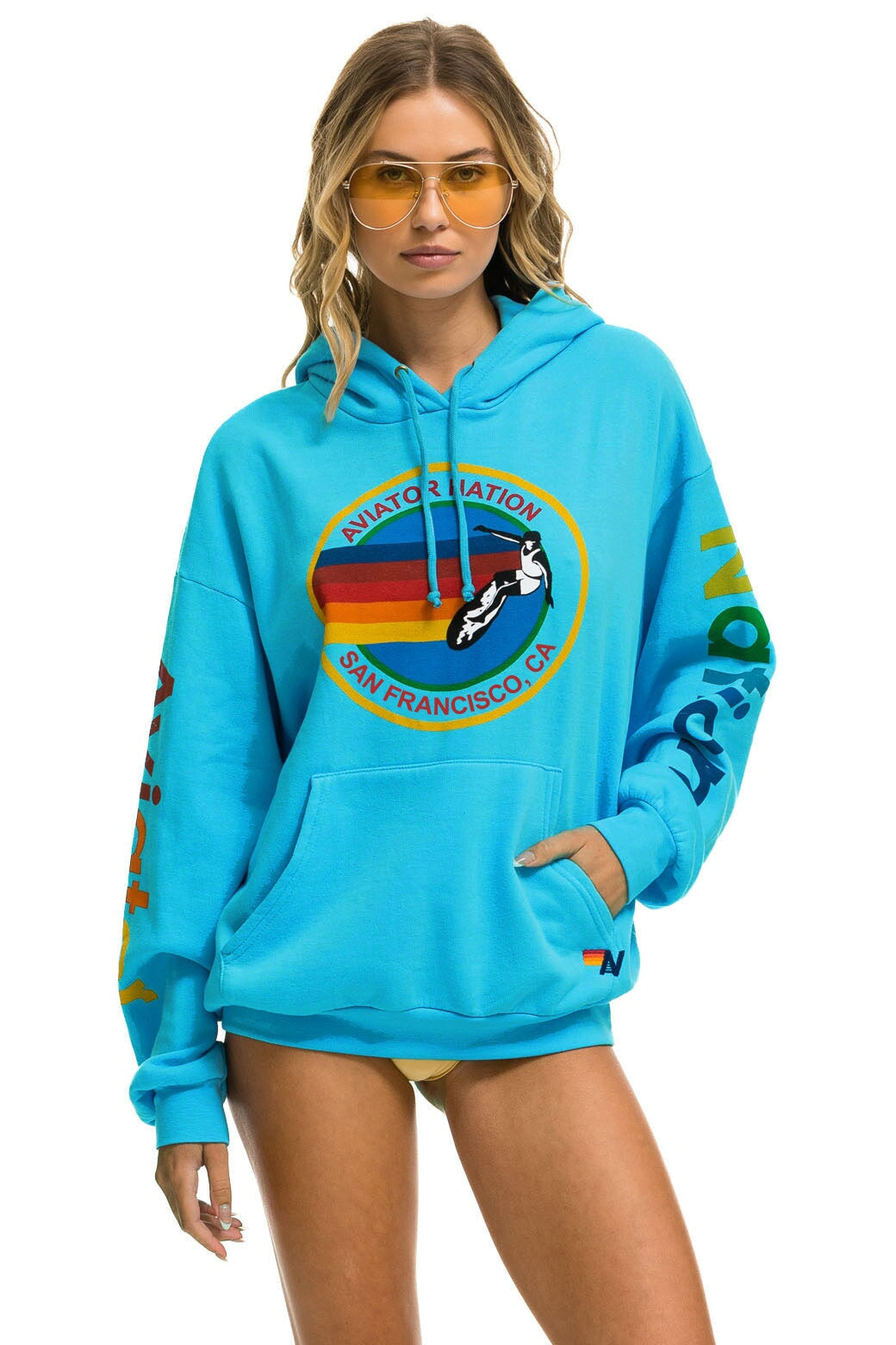 AVIATOR NATION SAN FRANCISCO RELAXED PULLOVER HOODIE - NEON BLUE Hoodie Aviator Nation 