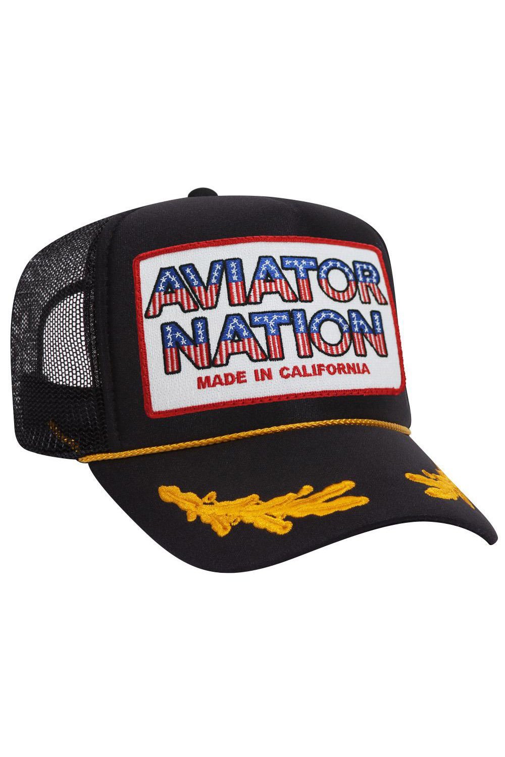 AVIATOR NATION USA PATRIOTIC VINTAGE TRUCKER HAT HATS Aviator Nation OS BLACK LEAF 