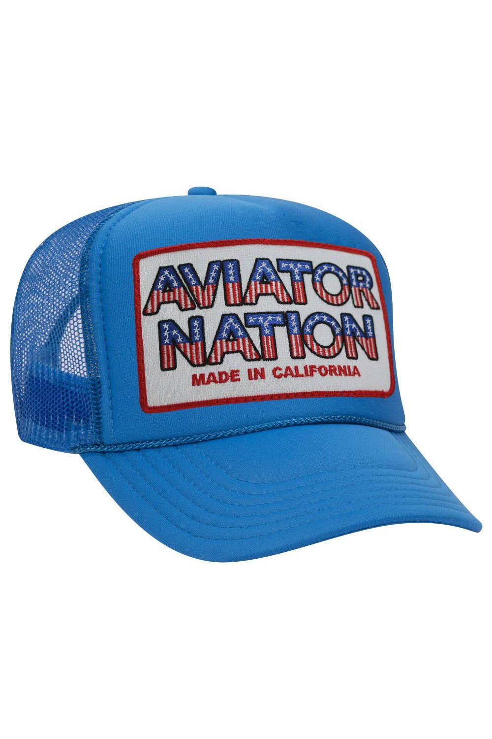 AVIATOR NATION USA PATRIOTIC VINTAGE TRUCKER HAT HATS Aviator Nation OS NEON BLUE 