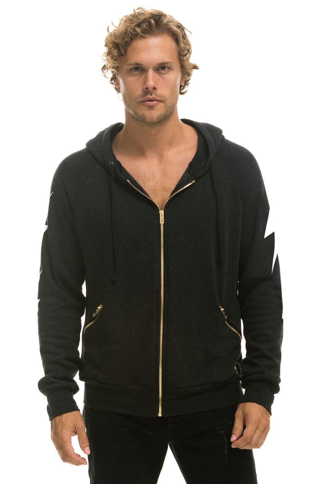 BOLT 4 ZIP HOODIE RELAXED WITH POCKETS - BLACK