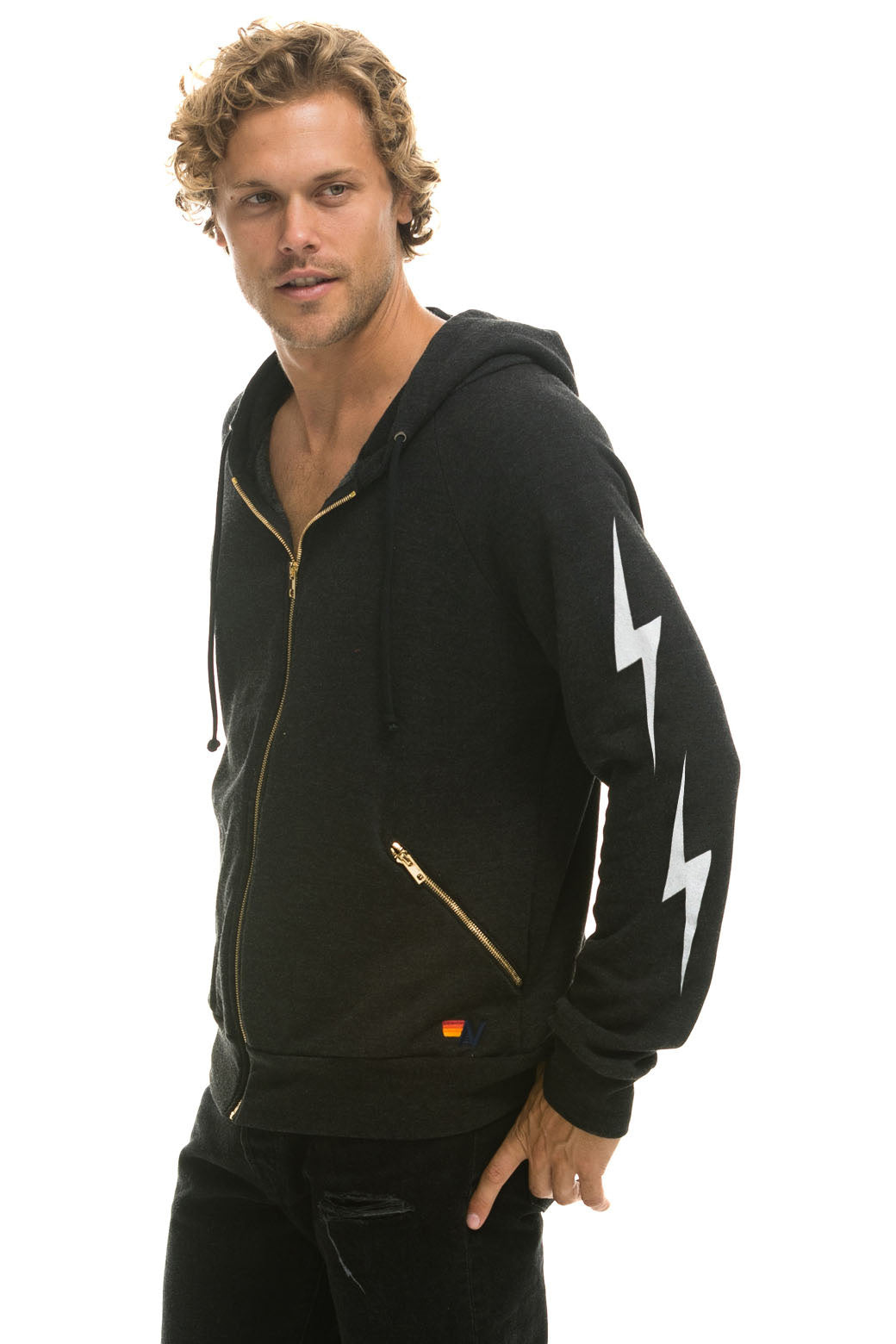 BOLT 4 ZIP HOODIE RELAXED WITH POCKETS - BLACK Hoodie Aviator Nation 
