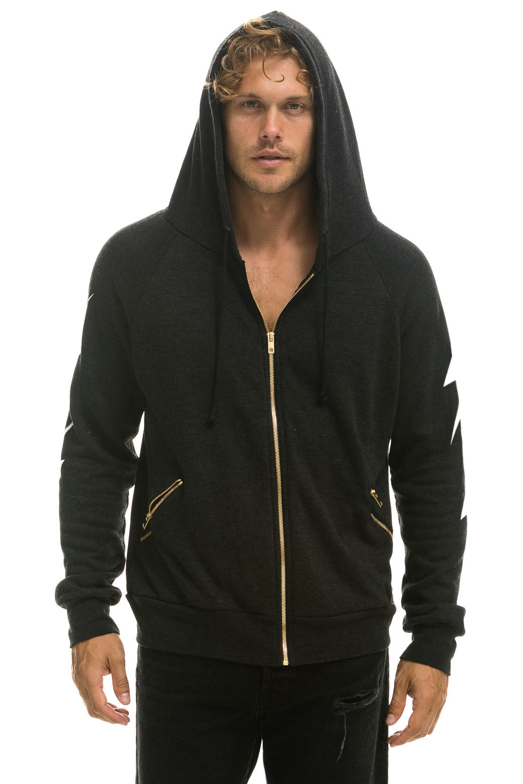 BOLT 4 ZIP HOODIE RELAXED WITH POCKETS - BLACK Hoodie Aviator Nation 