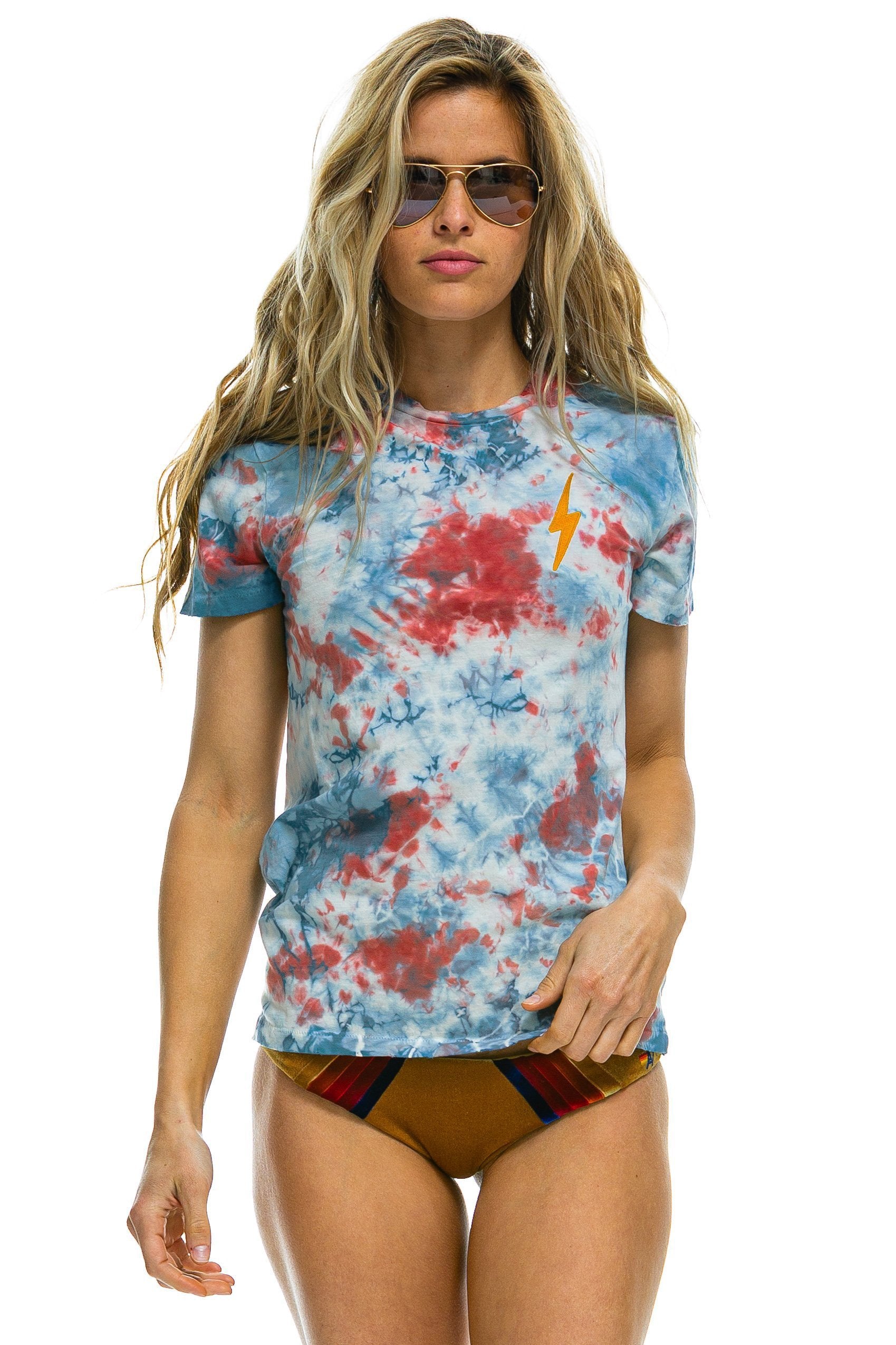 BOLT EMBROIDERY TEE - TIE DYE RED Tees Aviator Nation 