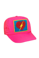 BOLT HEART VINTAGE NYLON TRUCKER HAT HATS Aviator Nation NEON PINK 