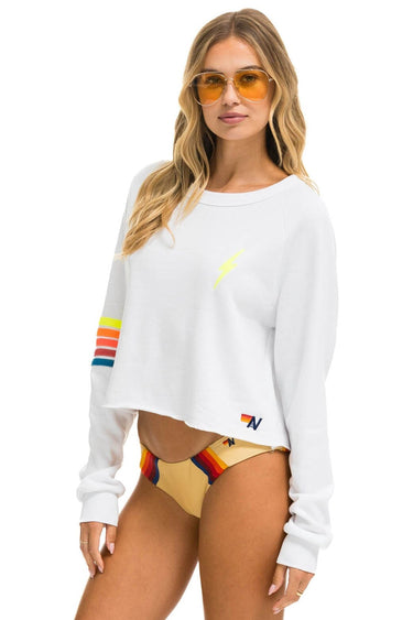 BOLT RUGBY STITCH CROPPED CREW SWEATSHIRT - WHITE // NEON RAINBOW Sweatshirt Aviator Nation 