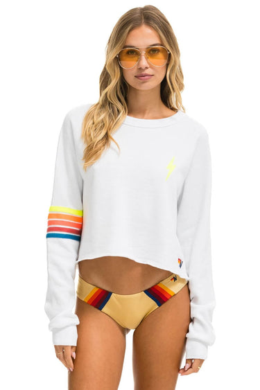 BOLT RUGBY STITCH CROPPED CREW SWEATSHIRT - WHITE // NEON RAINBOW Sweatshirt Aviator Nation 