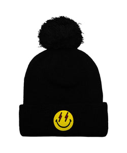 BOLT SMILEY POM POM RIB BEANIE Beanie Aviator Nation BLACK 