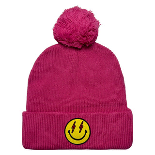 BOLT SMILEY POM POM RIB BEANIE Beanie Aviator Nation HOT PINK 