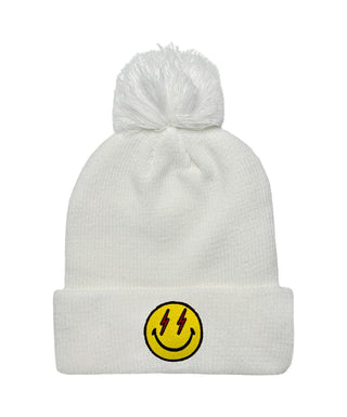 BOLT SMILEY POM POM RIB BEANIE Beanie Aviator Nation WHITE 