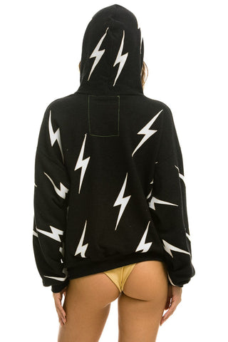 BOLT STITCH REPEAT RELAXED PULLOVER HOODIE WITH POCKET ZIPPERS - BLACK // WHITE Hoodie Aviator Nation 