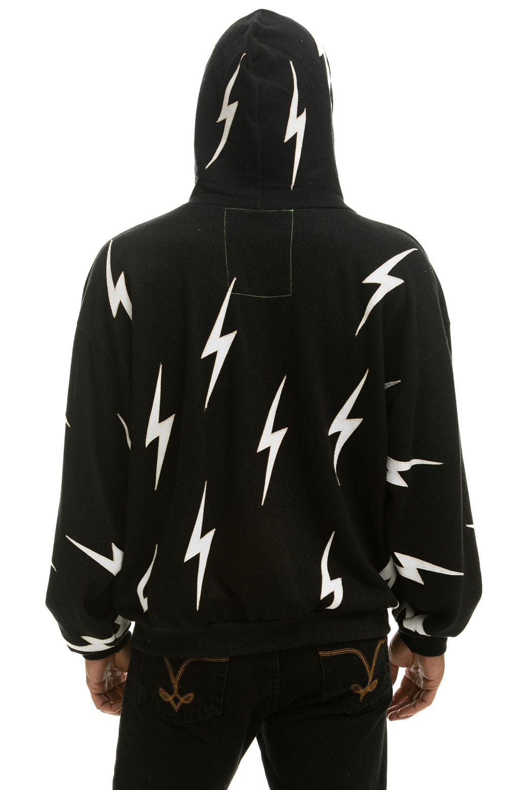 BOLT STITCH REPEAT RELAXED PULLOVER HOODIE WITH POCKET ZIPPERS - BLACK // WHITE Hoodie Aviator Nation 