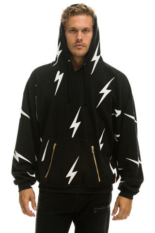 BOLT STITCH REPEAT RELAXED PULLOVER HOODIE WITH POCKET ZIPPERS - BLACK // WHITE Hoodie Aviator Nation 