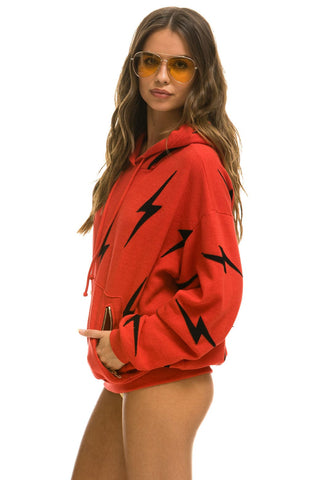 BOLT STITCH REPEAT RELAXED PULLOVER HOODIE WITH POCKET ZIPPERS - RED // BLACK Hoodie Aviator Nation 