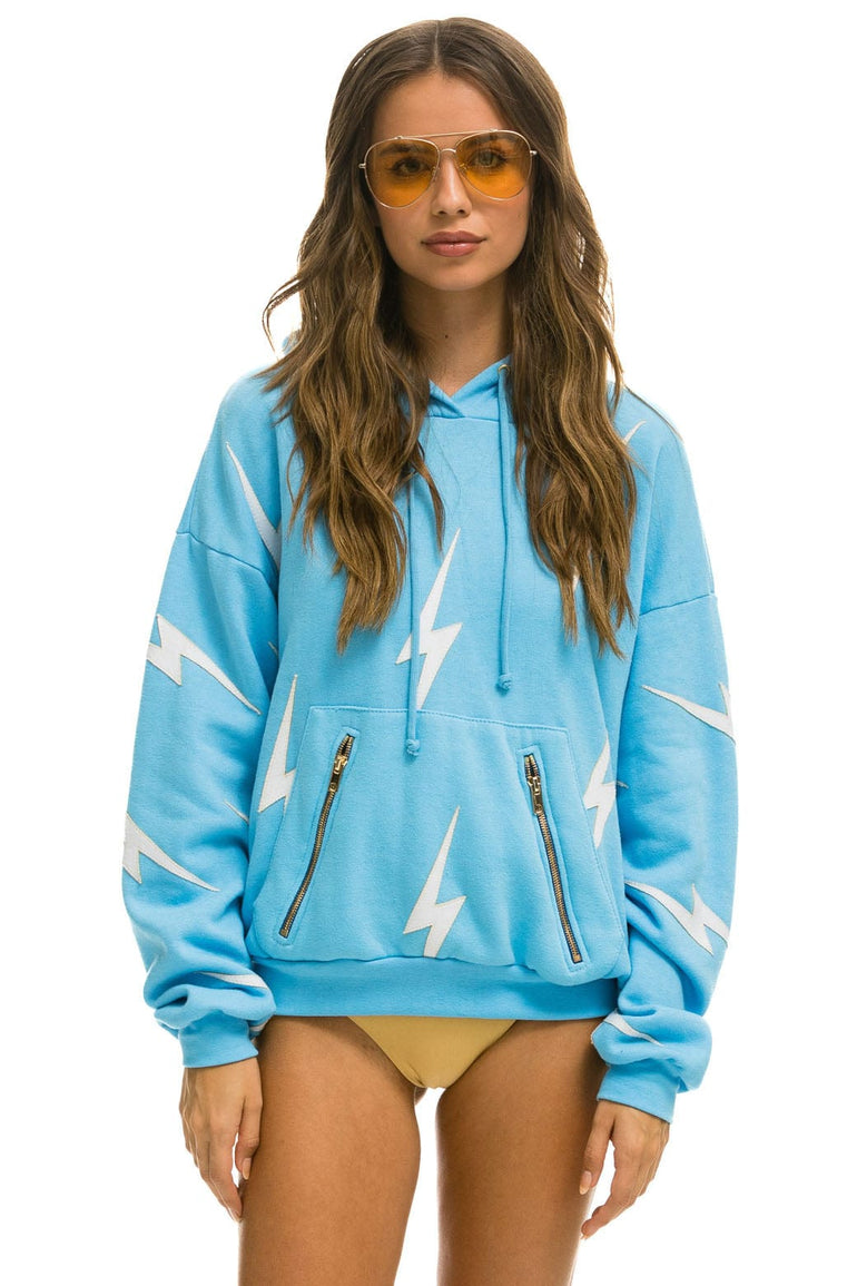 BOLT STITCH REPEAT RELAXED PULLOVER HOODIE WITH POCKET ZIPPERS - SKY // WHITE Hoodie Aviator Nation 