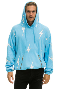 BOLT STITCH REPEAT RELAXED PULLOVER HOODIE WITH POCKET ZIPPERS - SKY // WHITE Hoodie Aviator Nation 