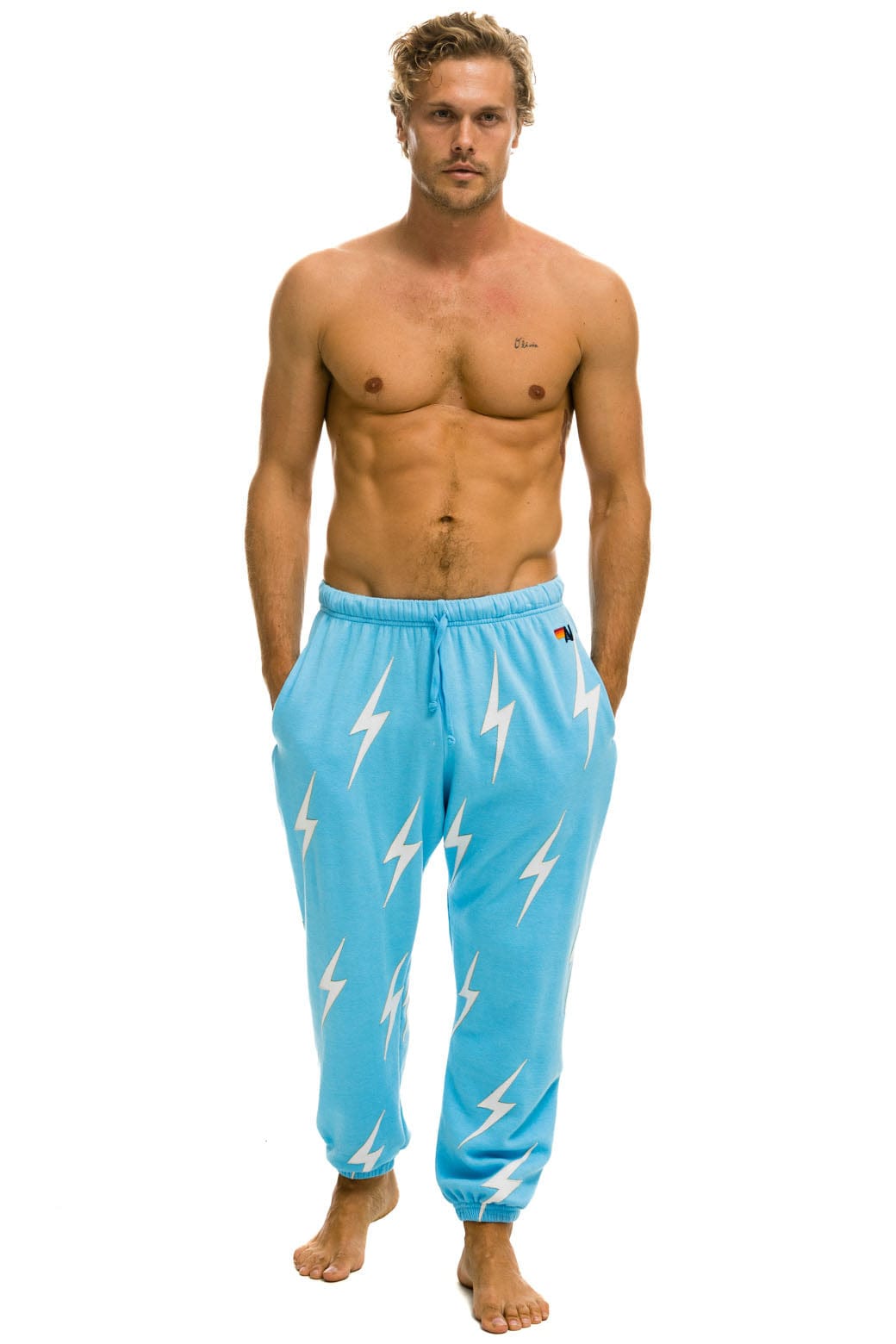 BOLT STITCH REPEAT SWEATPANTS - SKY // WHITE Mens Sweatpants Aviator Nation 