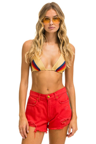 BOLT STRIPE BOYFRIEND CUTOFF JEAN SHORTS - RED Denim Shorts Aviator Nation 