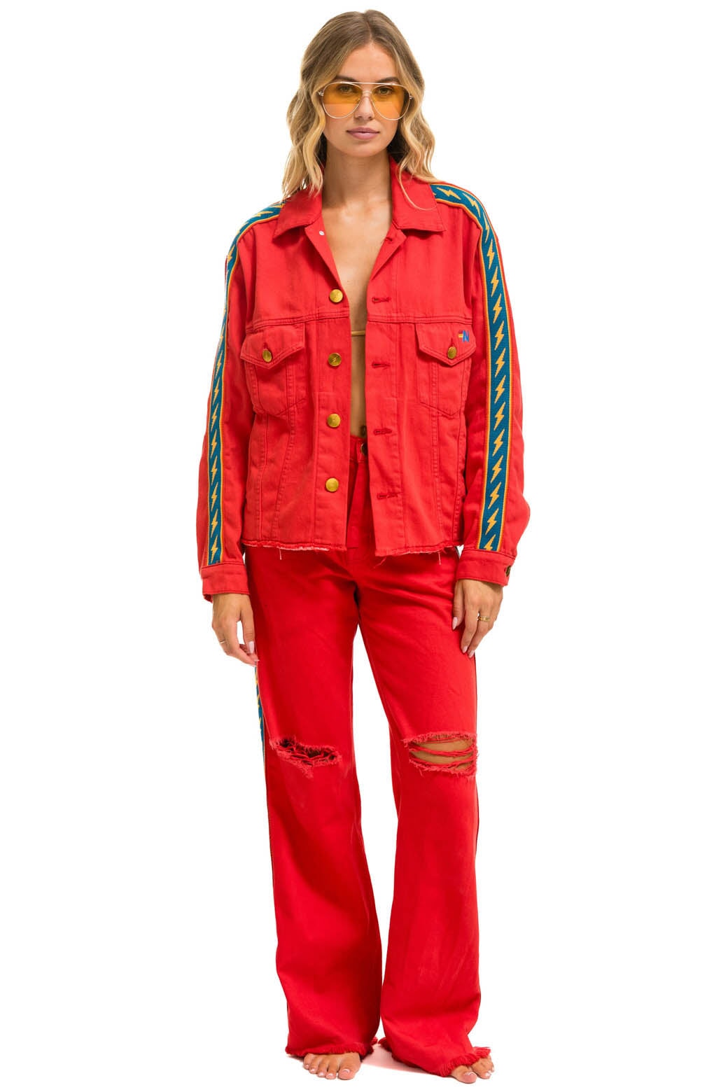 BOLT STRIPE HI RISE WIDE-LEG GYPSY JEAN - RED Women&#39;s Jeans Aviator Nation 