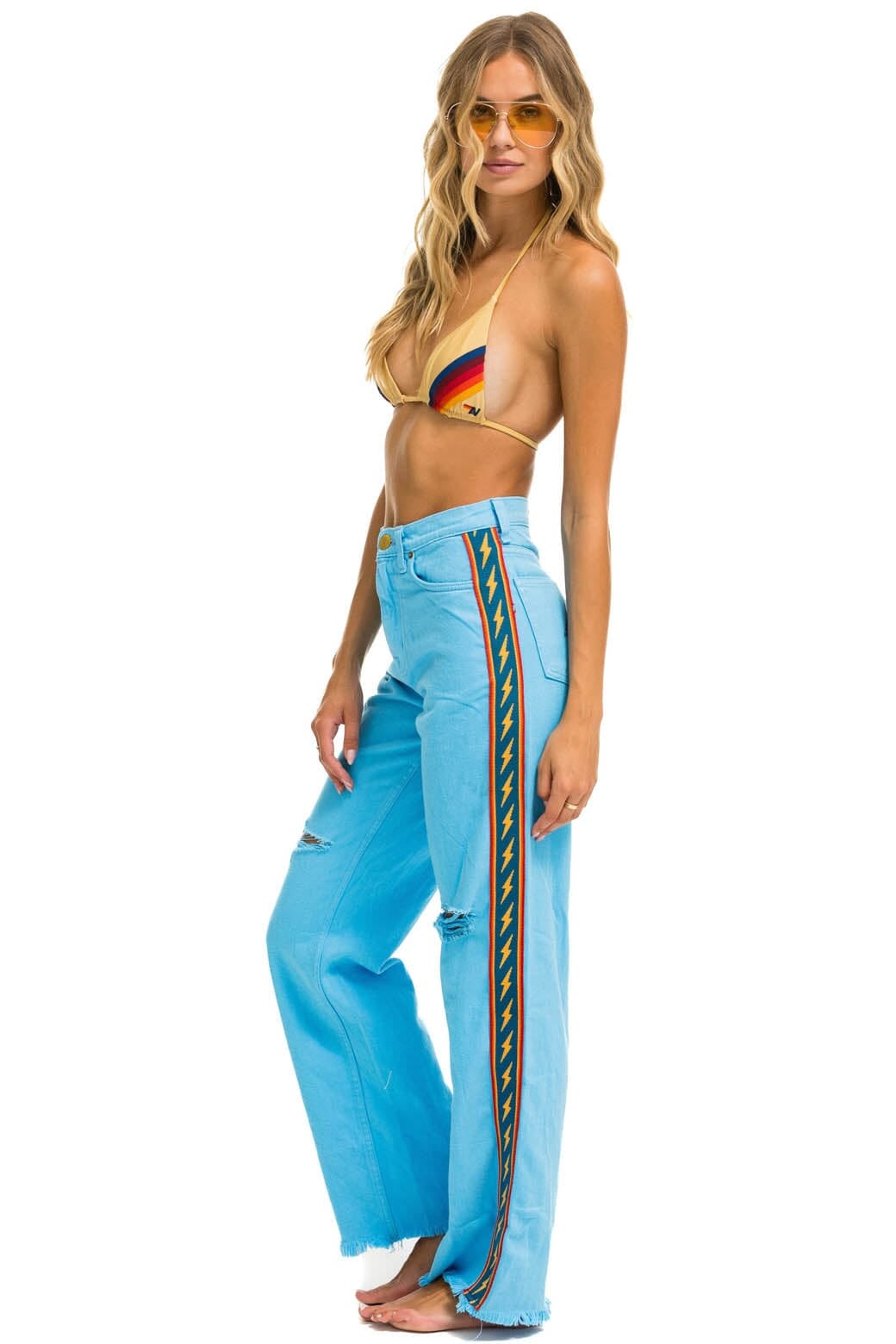 BOLT STRIPE HI RISE WIDE-LEG GYPSY JEAN - SKY Women's Jeans Aviator Nation 