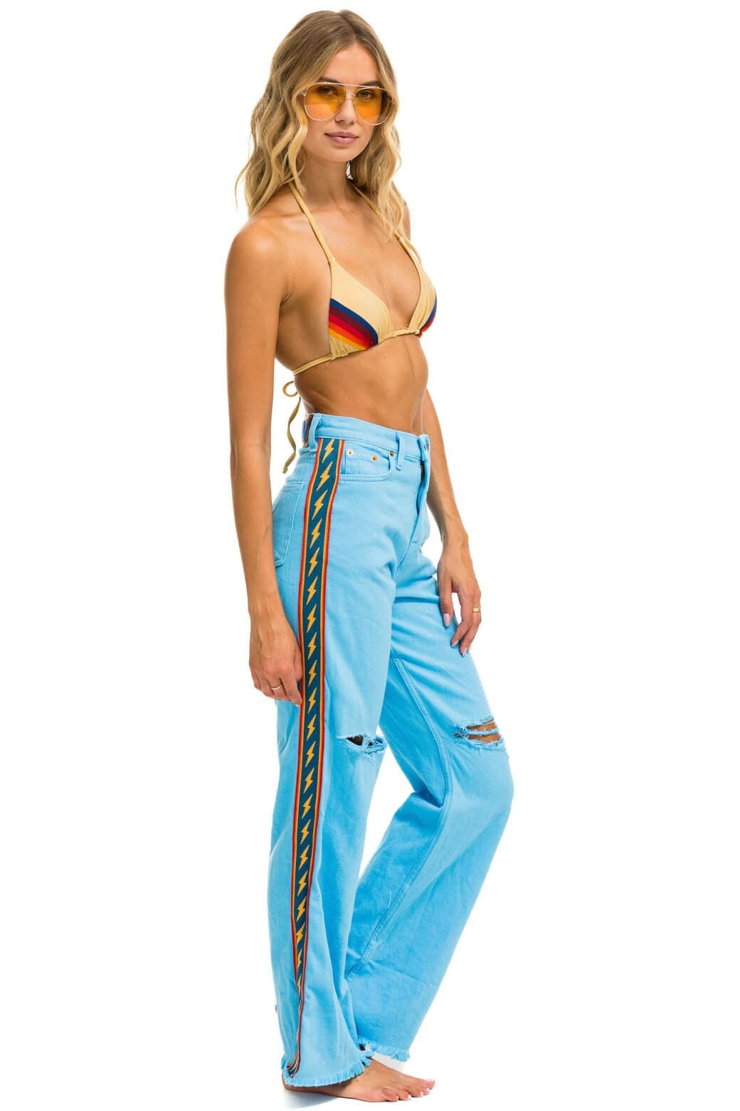 BOLT STRIPE HI RISE WIDE-LEG GYPSY JEAN - SKY Women's Jeans Aviator Nation 