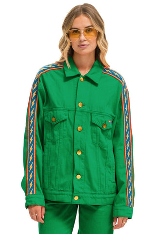 BOLT STRIPE OVERSIZED CONCERT DENIM JACKET - KELLY GREEN Denim Jacket Aviator Nation 