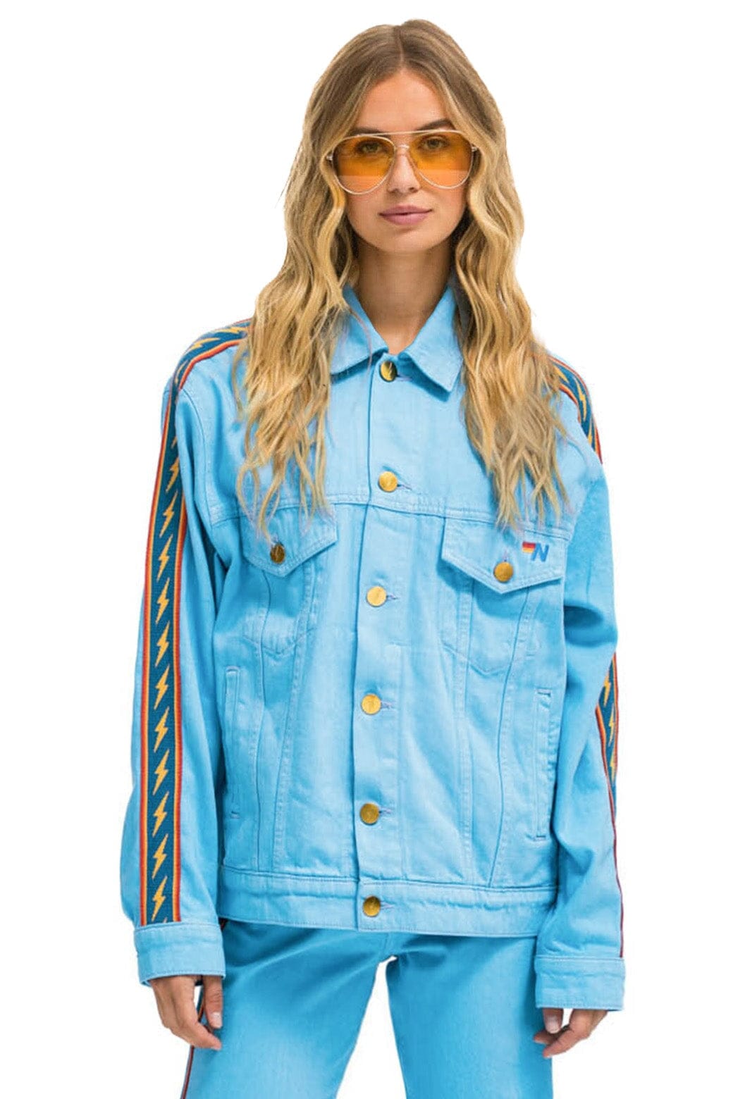 BOLT STRIPE OVERSIZED CONCERT DENIM JACKET - SKY Denim Jacket Aviator Nation 