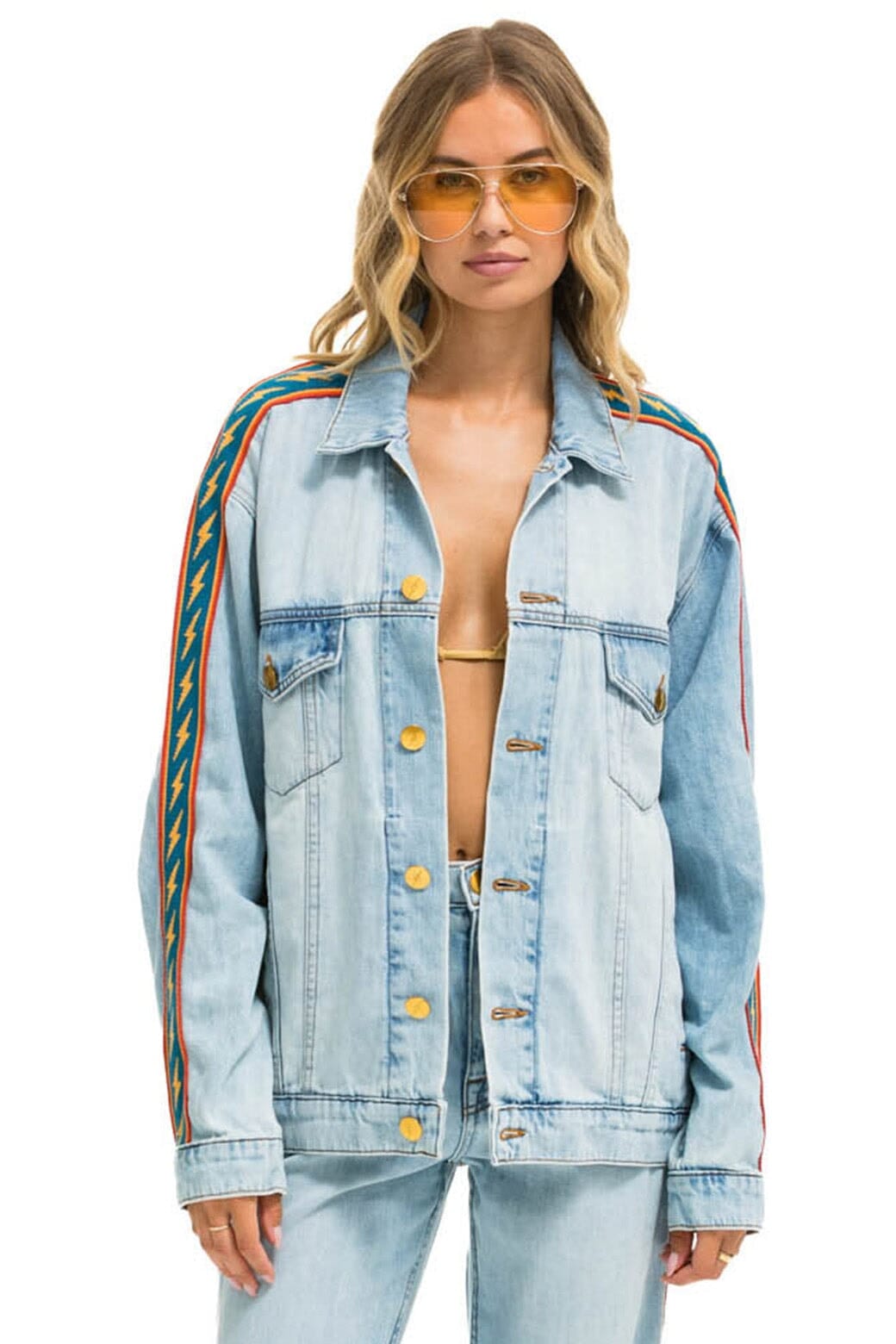 BOLT STRIPE OVERSIZED CUTOFF DENIM JACKET - SUPER LIGHT Denim Jacket Aviator Nation 