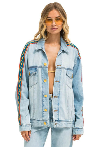 BOLT STRIPE OVERSIZED CUTOFF DENIM JACKET - SUPER LIGHT Denim Jacket Aviator Nation 