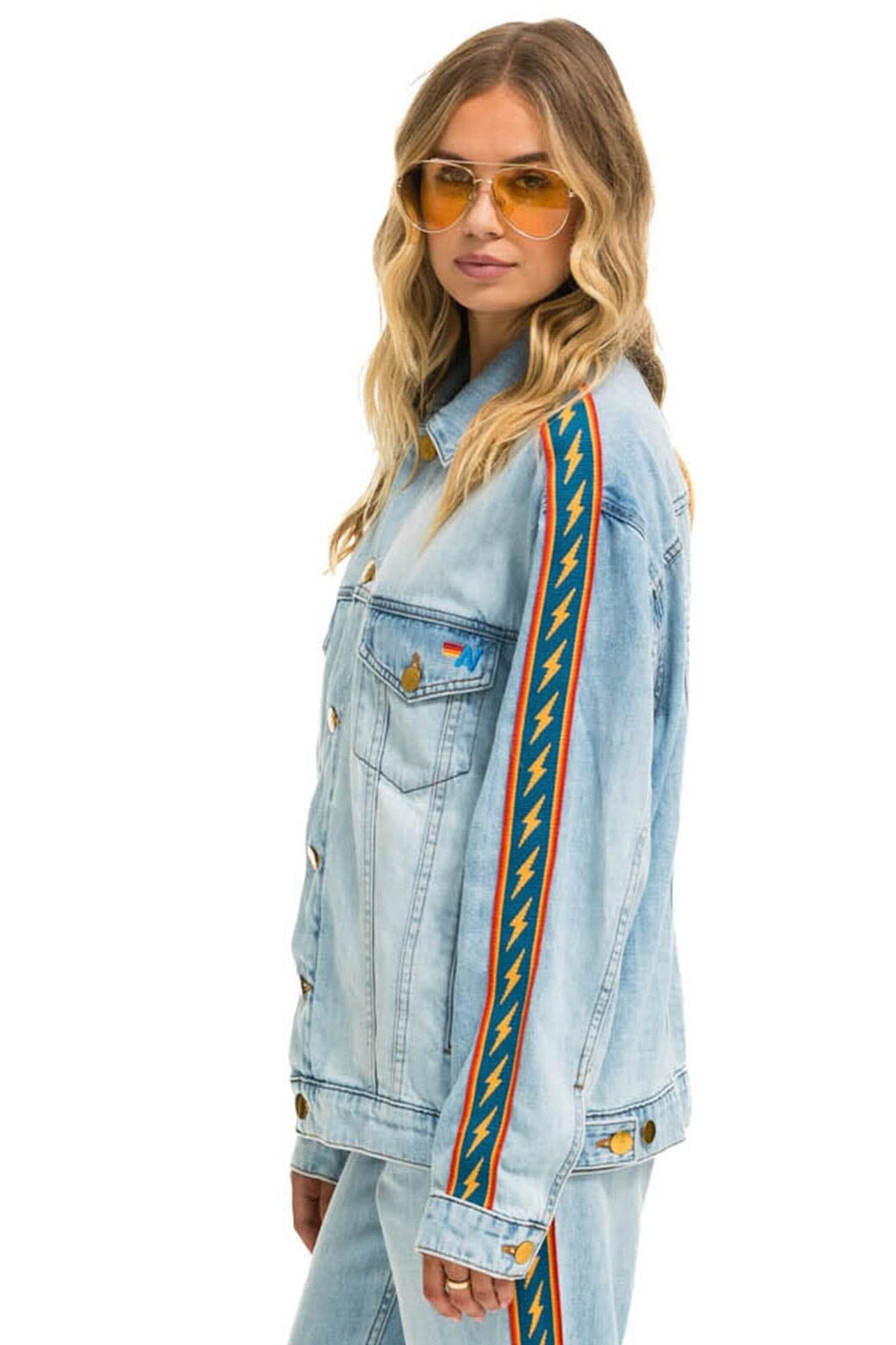 BOLT STRIPE OVERSIZED CUTOFF DENIM JACKET - SUPER LIGHT Denim Jacket Aviator Nation 