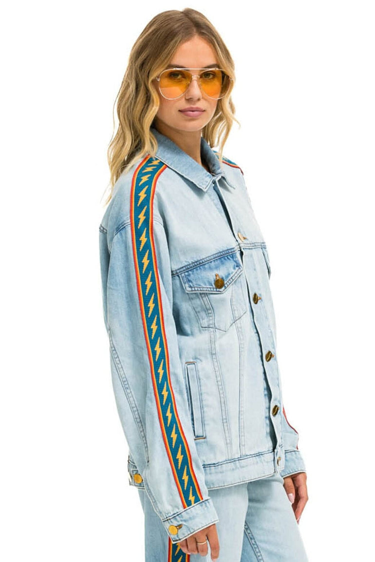 BOLT STRIPE OVERSIZED CUTOFF DENIM JACKET - SUPER LIGHT Denim Jacket Aviator Nation
