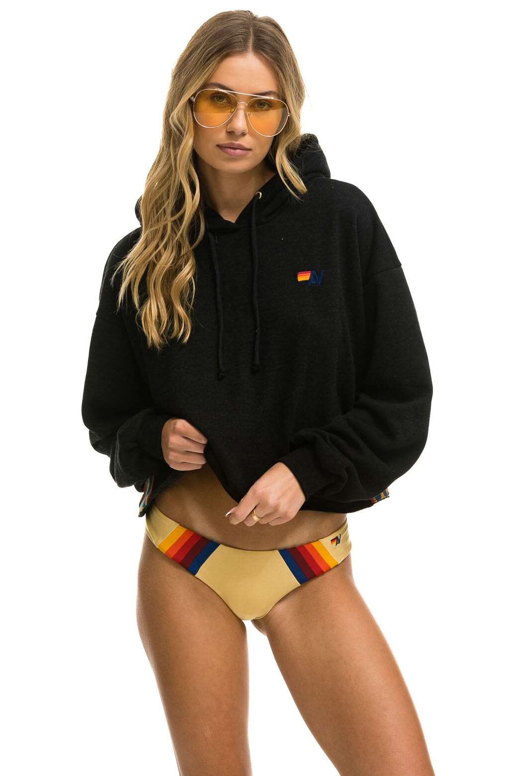 BOLT STRIPE RELAXED CROPPED PULLOVER HOODIE - BLACK Aviator Nation 