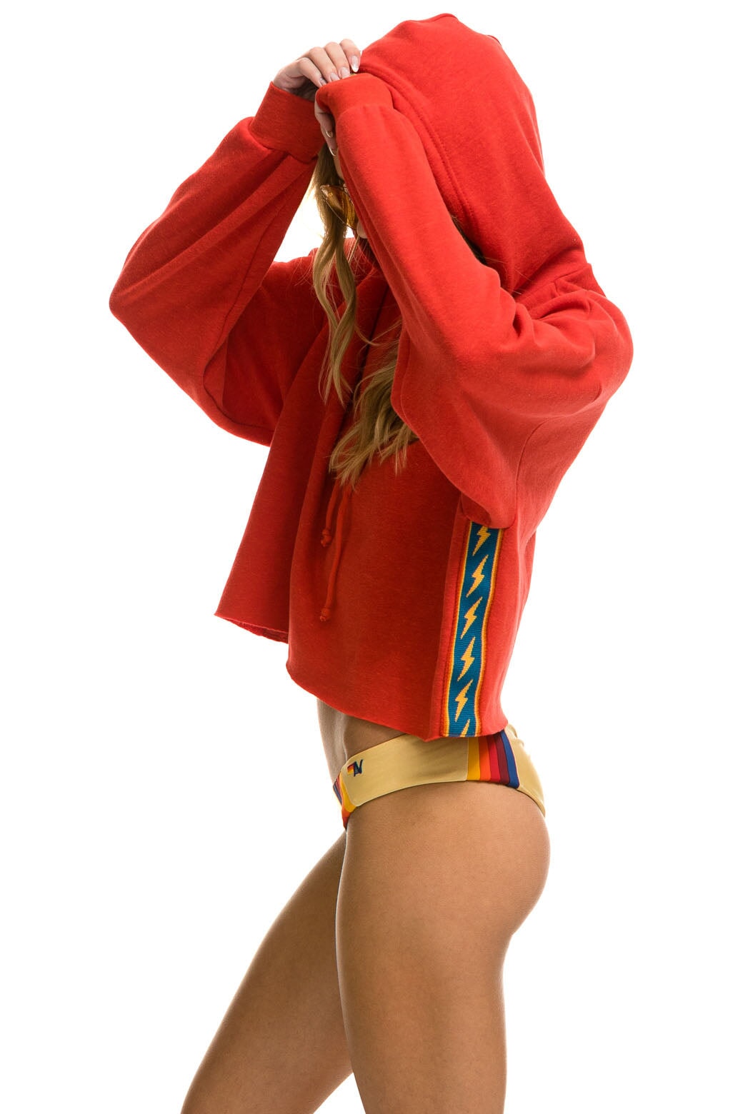 BOLT STRIPE RELAXED CROPPED PULLOVER HOODIE - RED Aviator Nation 