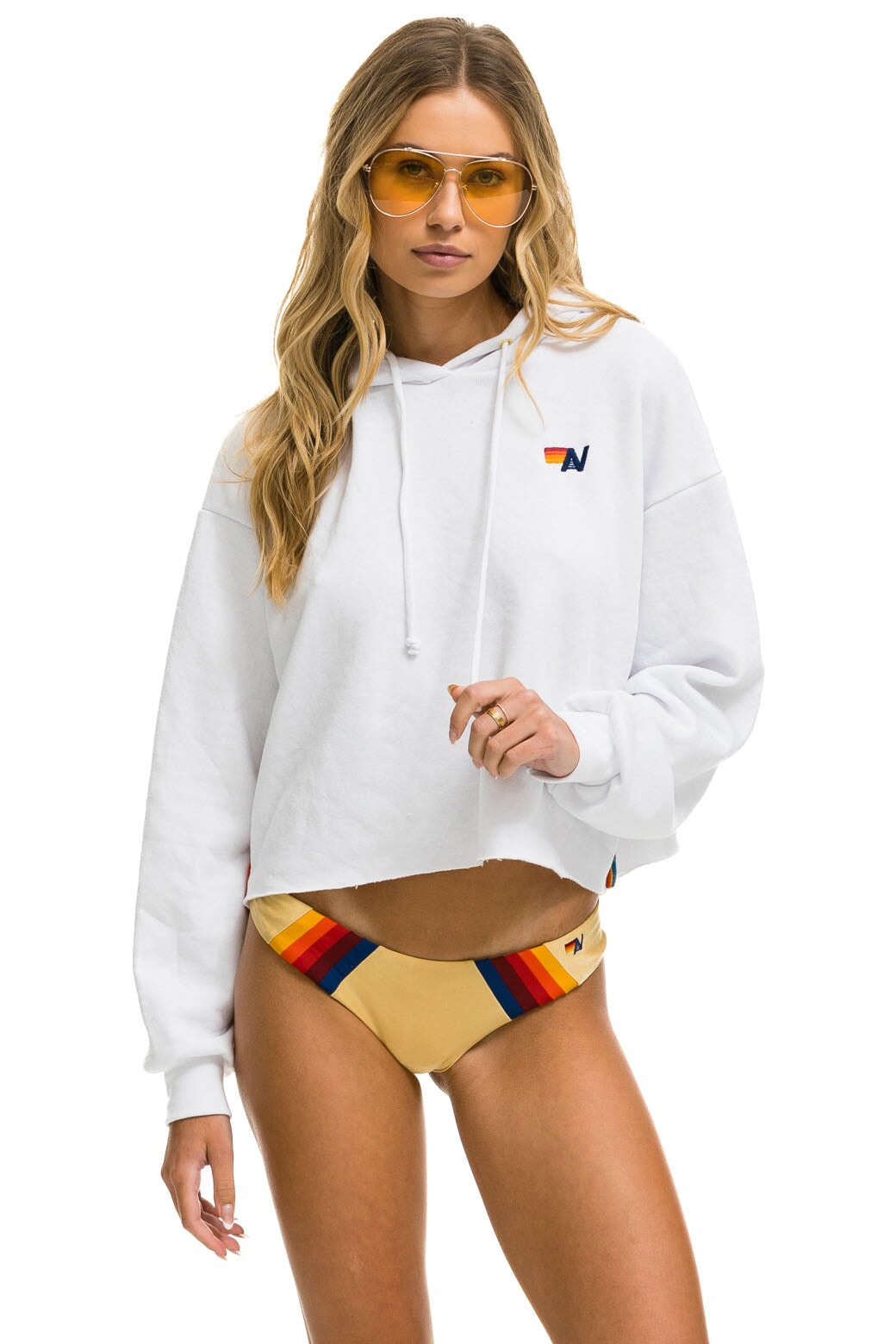 BOLT STRIPE RELAXED CROPPED PULLOVER HOODIE - WHITE Aviator Nation 