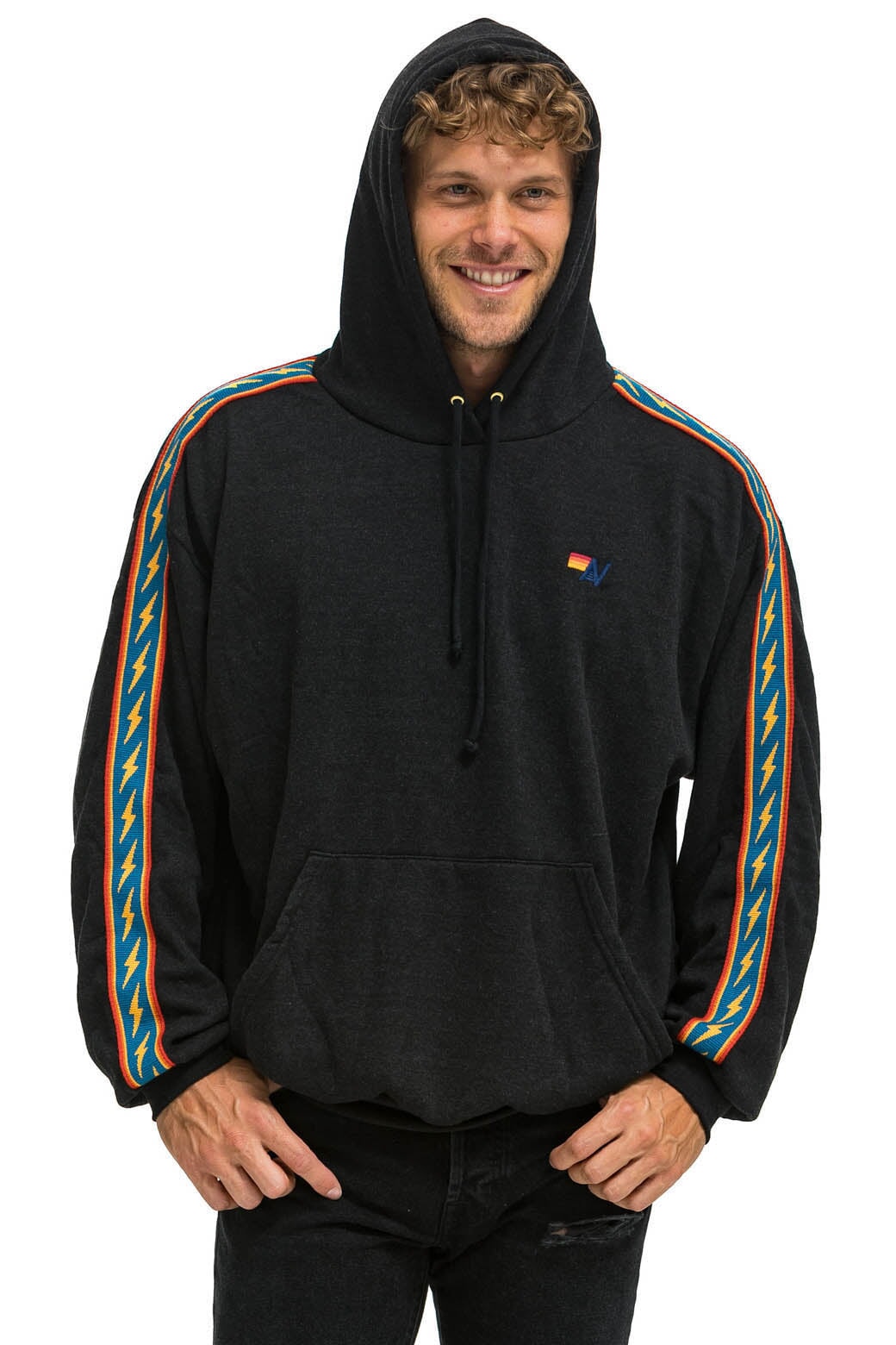 BOLT STRIPE RELAXED PULLOVER HOODIE - BLACK Hoodie Aviator Nation 