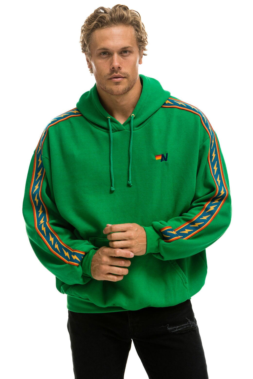 BOLT STRIPE RELAXED PULLOVER HOODIE - KELLY GREEN Hoodie Aviator Nation 
