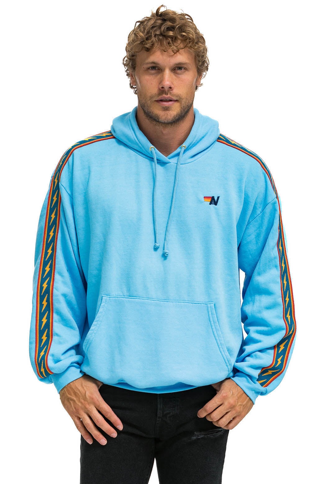 BOLT STRIPE RELAXED PULLOVER HOODIE - SKY Aviator Nation 