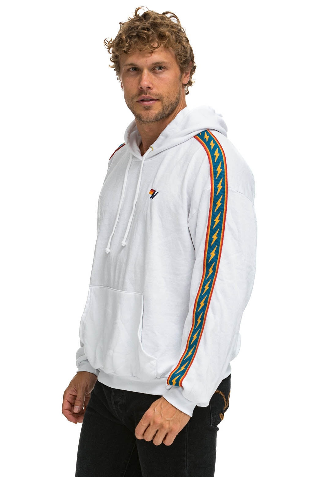 BOLT STRIPE RELAXED PULLOVER HOODIE - WHITE Hoodie Aviator Nation 