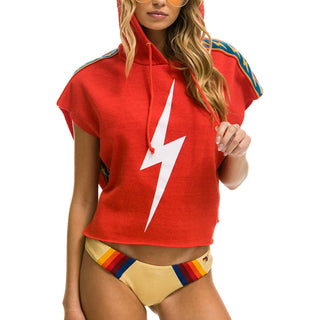 BOLT STRIPE SLEEVELESS RELAXED CROPPED PULLOVER HOODIE - RED Aviator Nation 