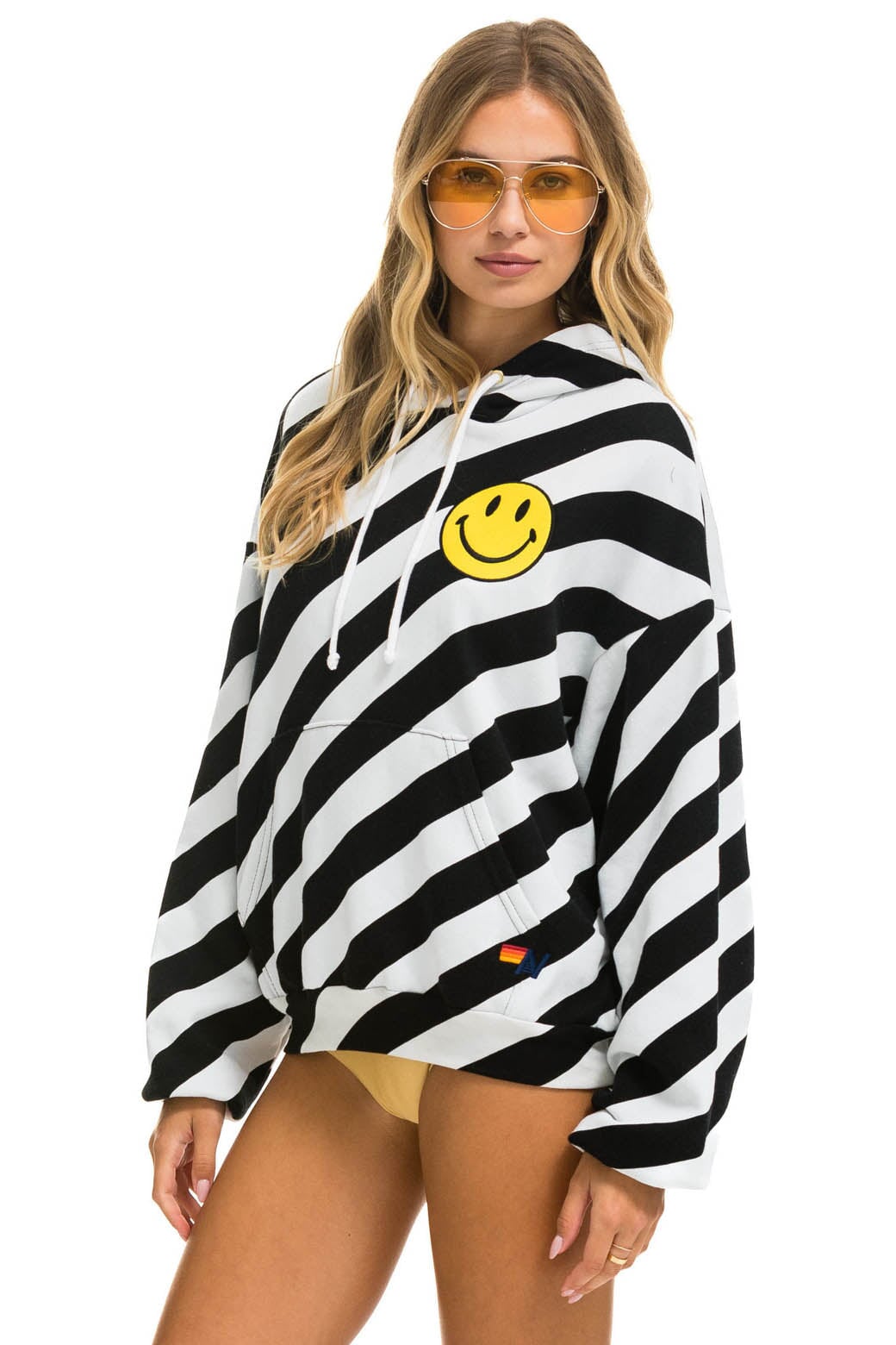 CAUTION SMILEY 2 EMBRIODERY RELAXED PULLOVER HOODIE - WHITE // BLACK Hoodie Aviator Nation 
