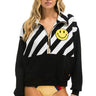 CAUTION SMILEY 2 EMBROIDERY FLEECE HALF ZIP SWEATSHIRT - BLACK // WHITE Sweatshirt Aviator Nation 