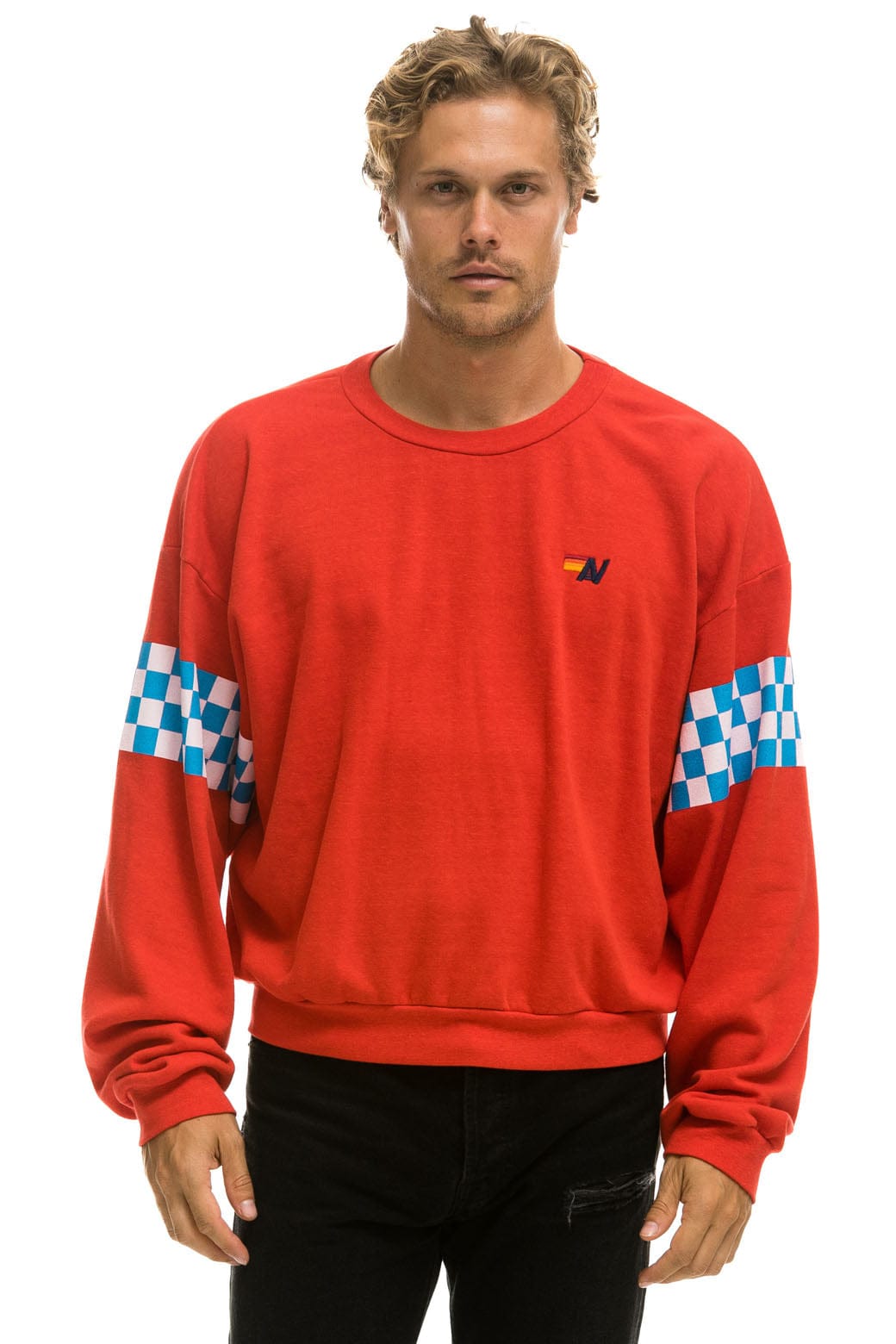 CHECK 2 SLEEVE RELAXED CREW SWEATSHIRT - RED // WHITE // BLUE Sweatshirt Aviator Nation 