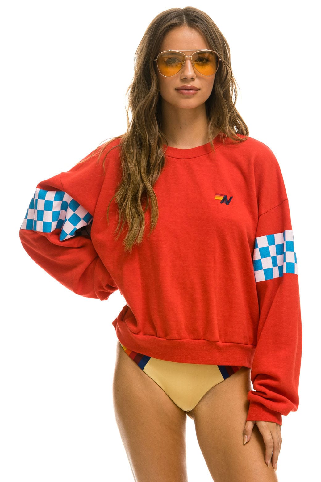 CHECK 2 SLEEVE RELAXED CREW SWEATSHIRT - RED // WHITE // BLUE Sweatshirt Aviator Nation 