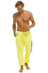 CHECK LEG SWEATPANTS - NEON YELLOW Mens Sweatpants Aviator Nation 