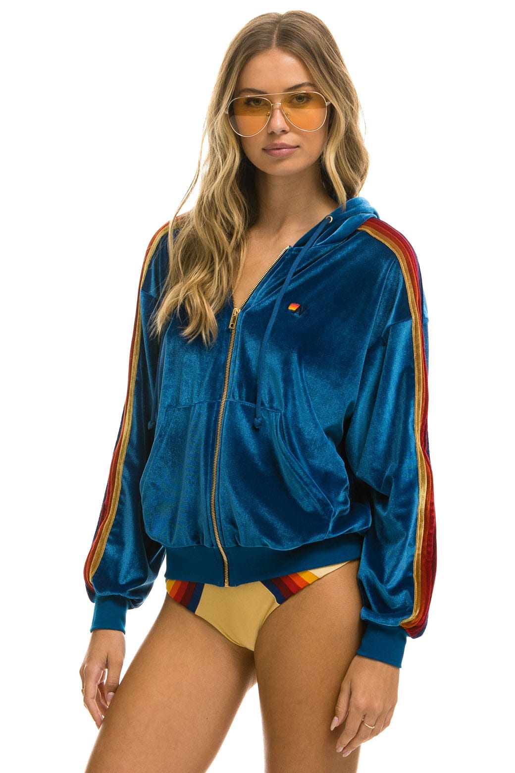 CLASSIC VELVET RELAXED ZIP HOODIE - VINTAGE BLUE - Aviator Nation