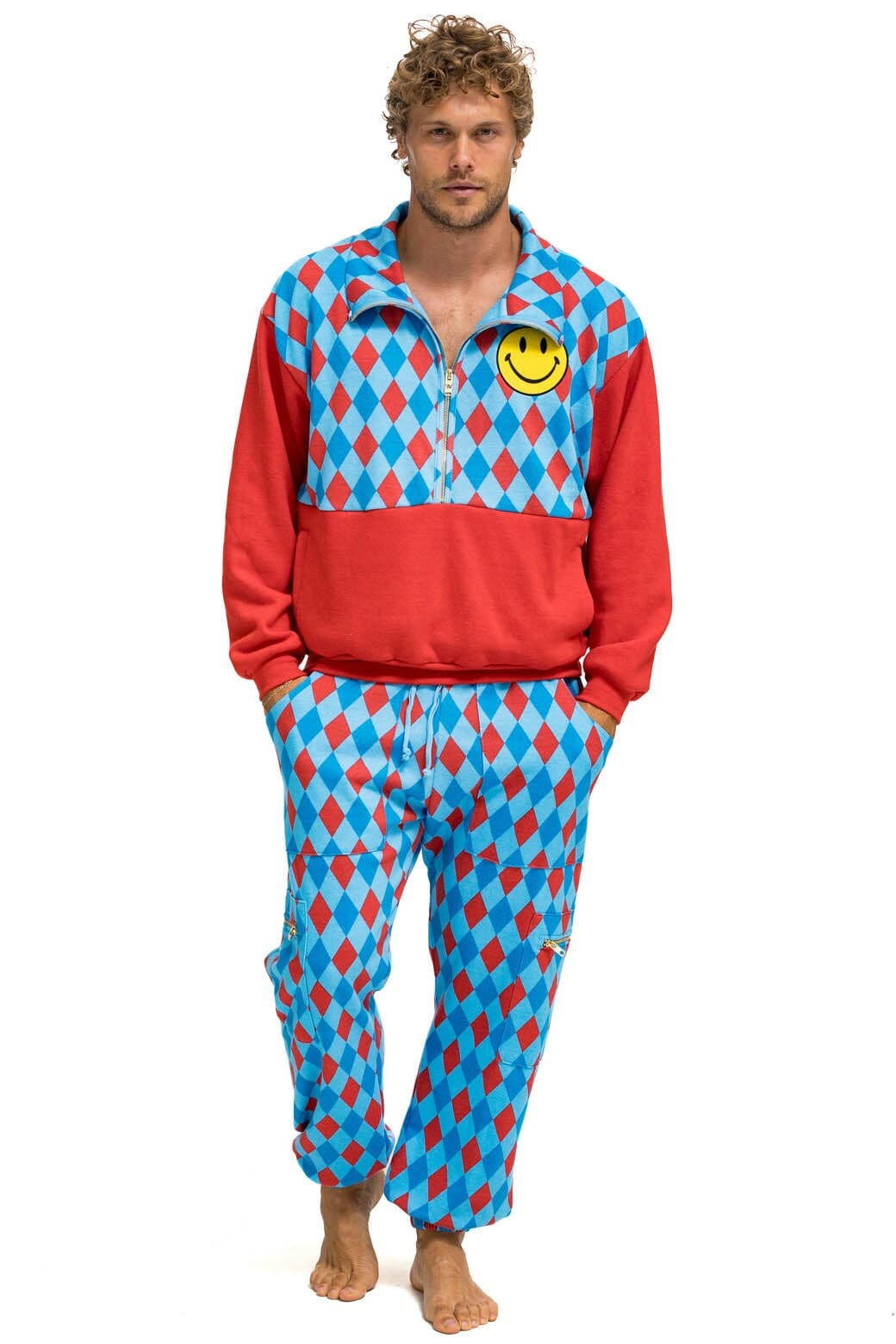 DIAMOND REPEAT SMILEY 2 EMBROIDERY SWEATPANTS - SKY Men's Sweatpants Aviator Nation 