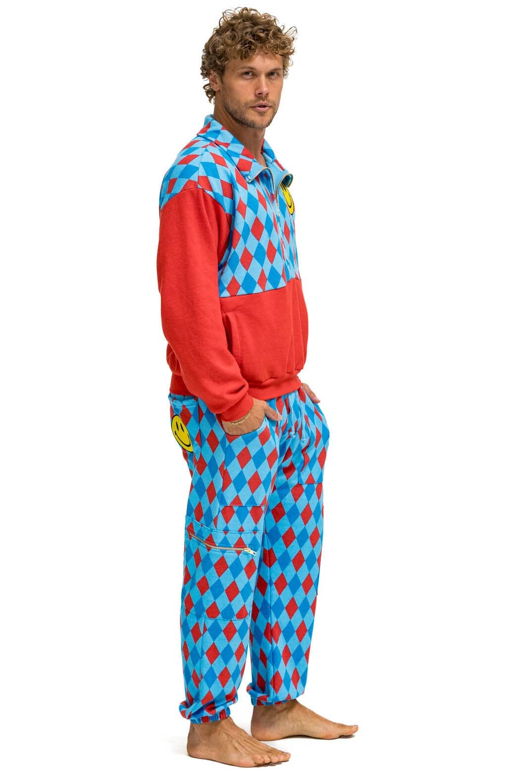 DIAMOND REPEAT SMILEY 2 EMBROIDERY SWEATPANTS - SKY Men's Sweatpants Aviator Nation 