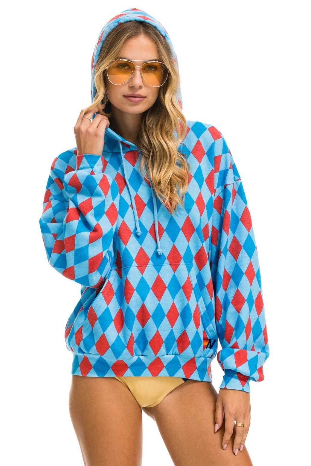 DIAMOND REPEAT SMILEY RELAXED PULLOVER HOODIE - SKY Hoodie Aviator Nation 